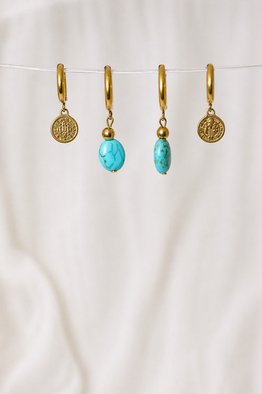 Faith & Still Waters Earrings – Turquoise + Gold Coin